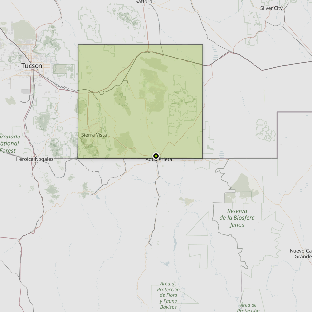 Map showing Cochise County around Pirtleville, AZ