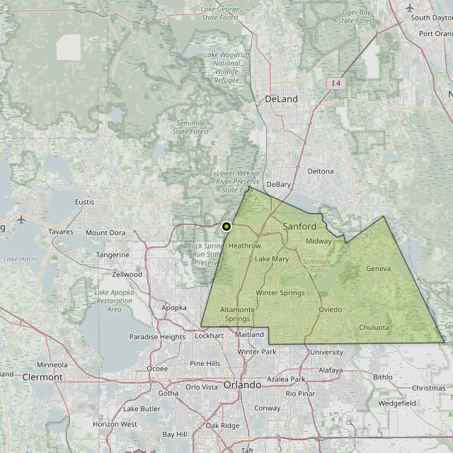 Map showing Seminole County around Heathrow, FL