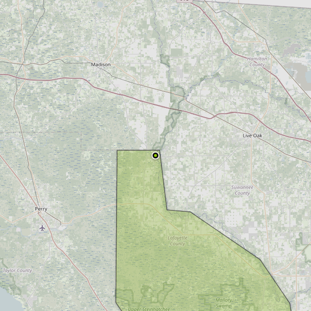 Map showing Lafayette County around Mayo, FL