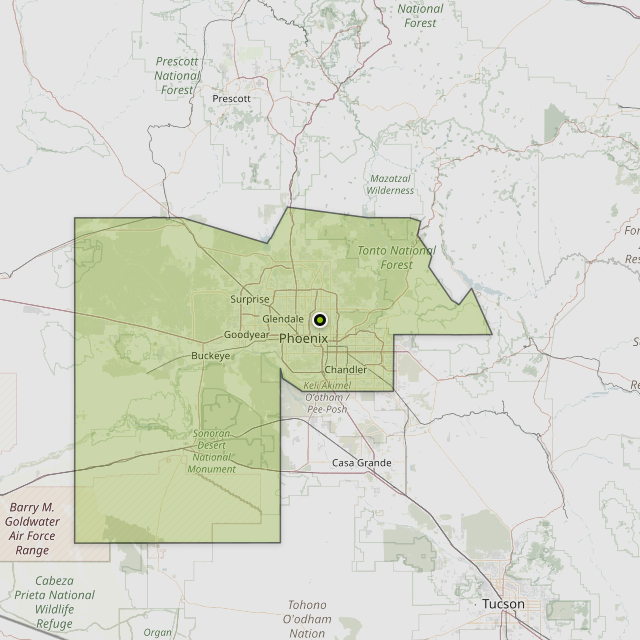 Map showing Maricopa County around Paradise Valley, AZ