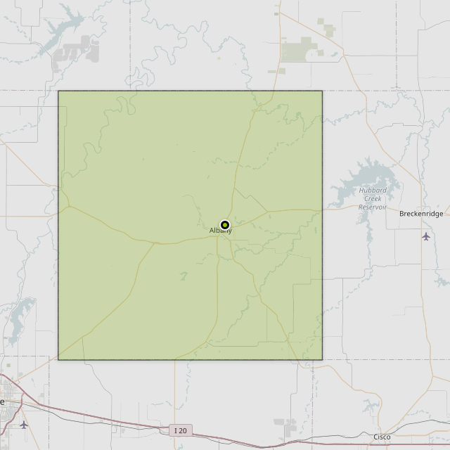 Map showing Shackelford County around Albany, TX