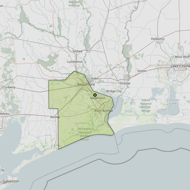 Map showing Jefferson County around Nederland, TX