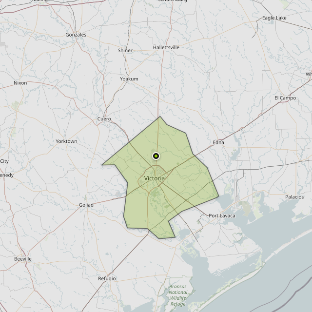 Map showing Victoria County around Victoria, TX