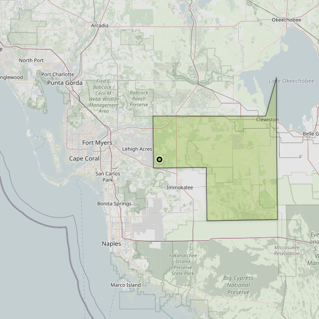 Map showing Hendry County around Lehigh Acres, FL