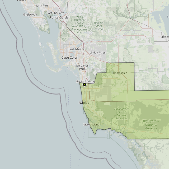 Map showing Collier County around Naples, FL