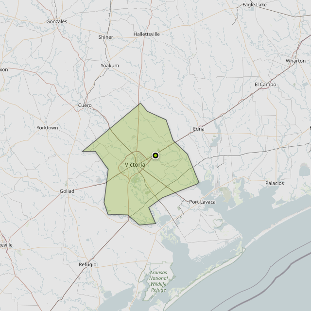 Map showing Victoria County around Telferner, TX