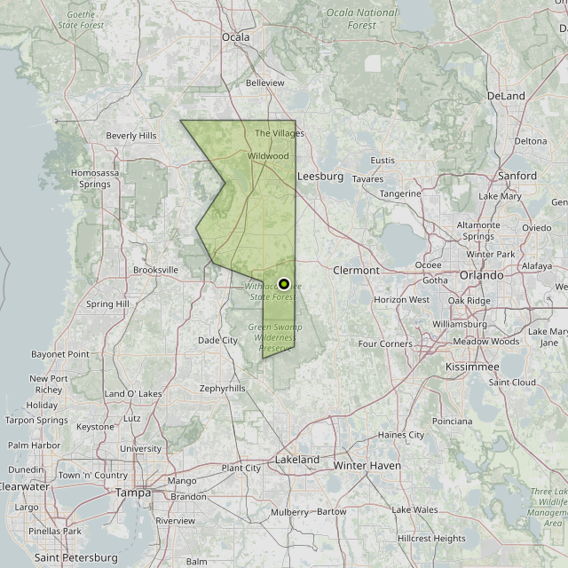 Map showing Sumter County around Mascotte, FL