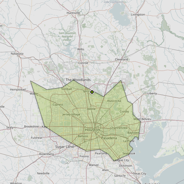 Map showing Harris County around Spring, TX