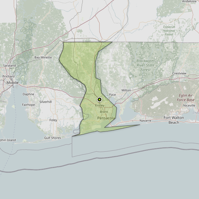 Map showing Escambia County around Gonzalez, FL