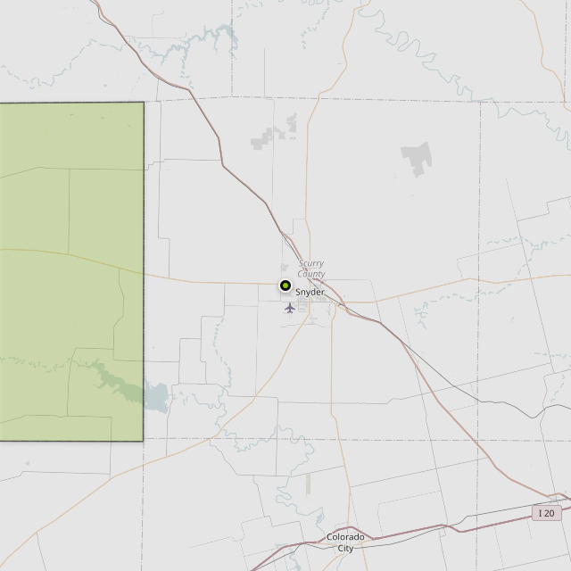 Map showing Borden County around Snyder, TX