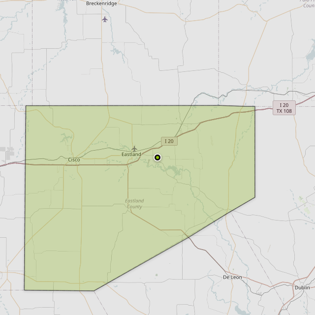 Map showing Eastland County around Eastland, TX