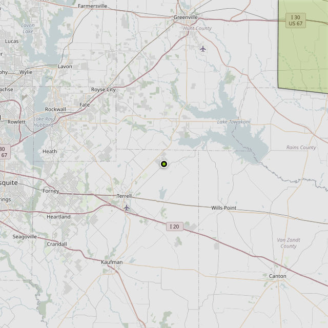 Map showing Hopkins County around Terrell, TX