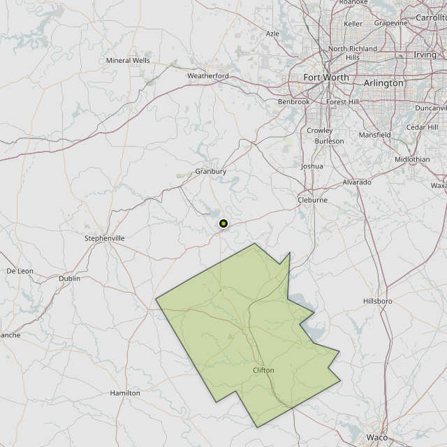 Map showing Bosque County around Glen Rose, TX