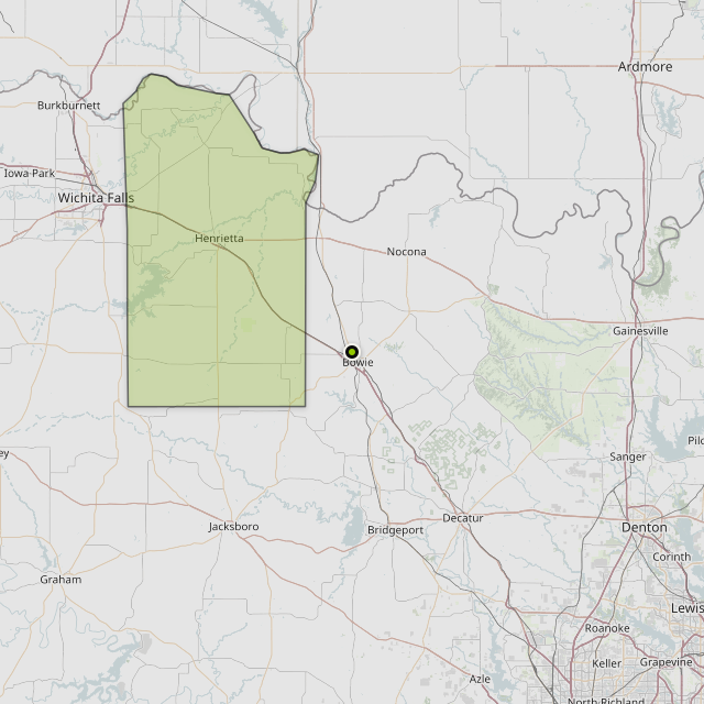 Map showing Clay County around Bowie, TX