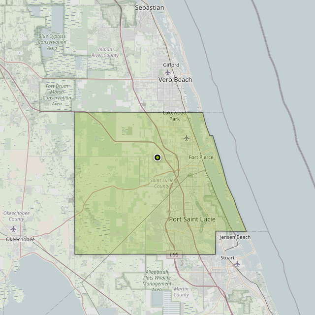 Map showing St. Lucie County around Fort Pierce, FL