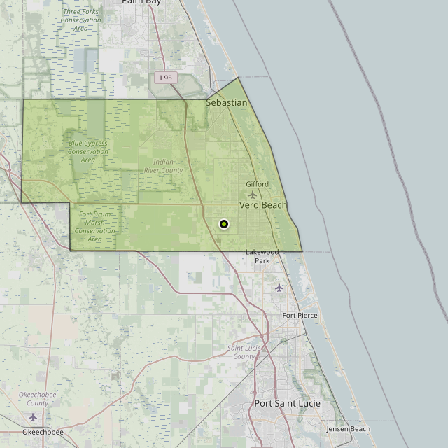 Map showing Indian River County around Vero Beach, FL