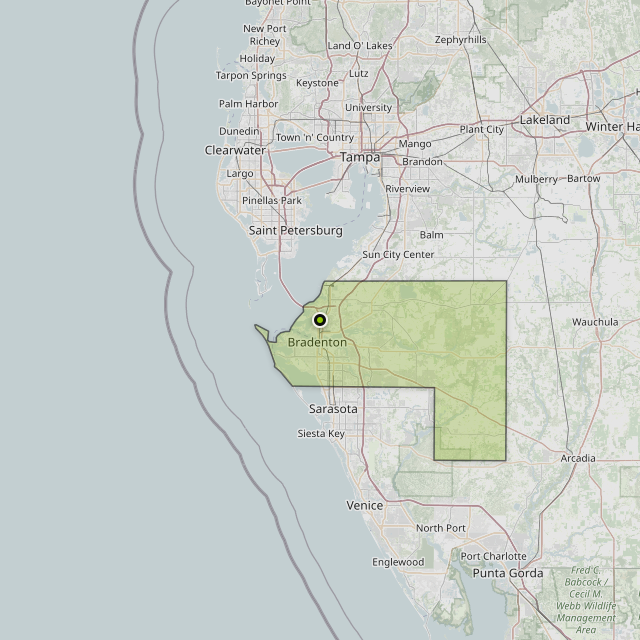 Map showing Manatee County around Palmetto, FL
