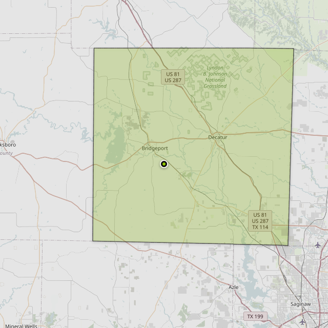 Map showing Wise County around Paradise, TX