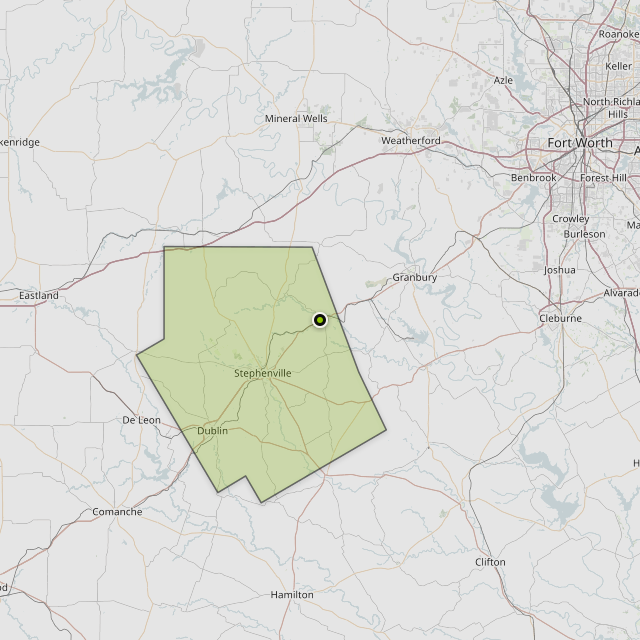 Map showing Erath County around Stephenville, TX