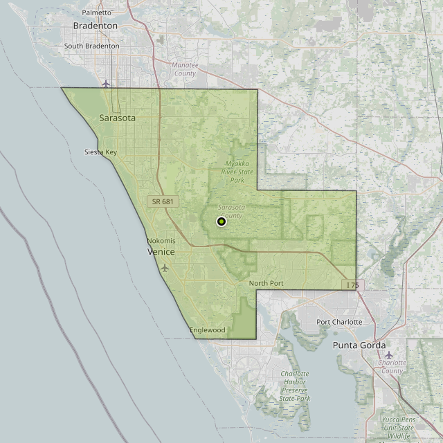 Map showing Sarasota County around Plantation, FL