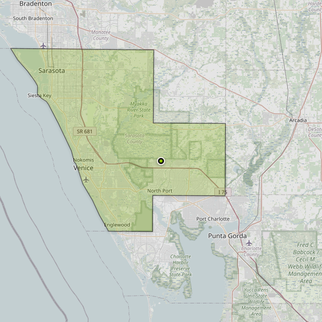 Map showing Sarasota County around North Port, FL