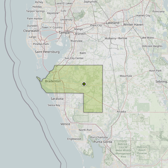 Map showing Manatee County around The Meadows, FL
