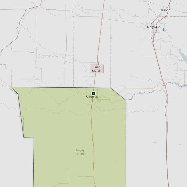 Map showing Brooks County around Falfurrias, TX