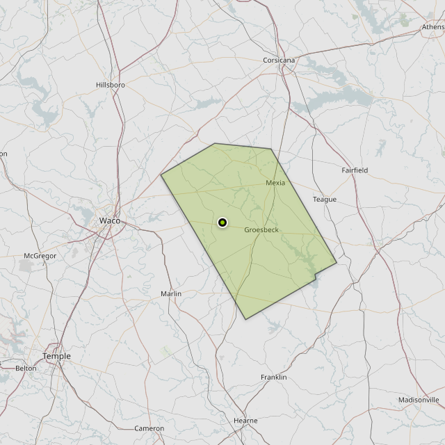 Map showing Limestone County around Mart, TX