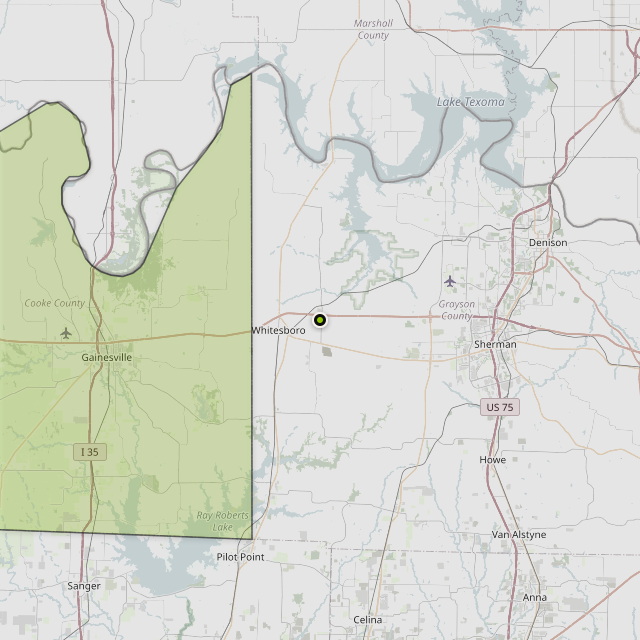 Map showing Cooke County around Whitesboro, TX