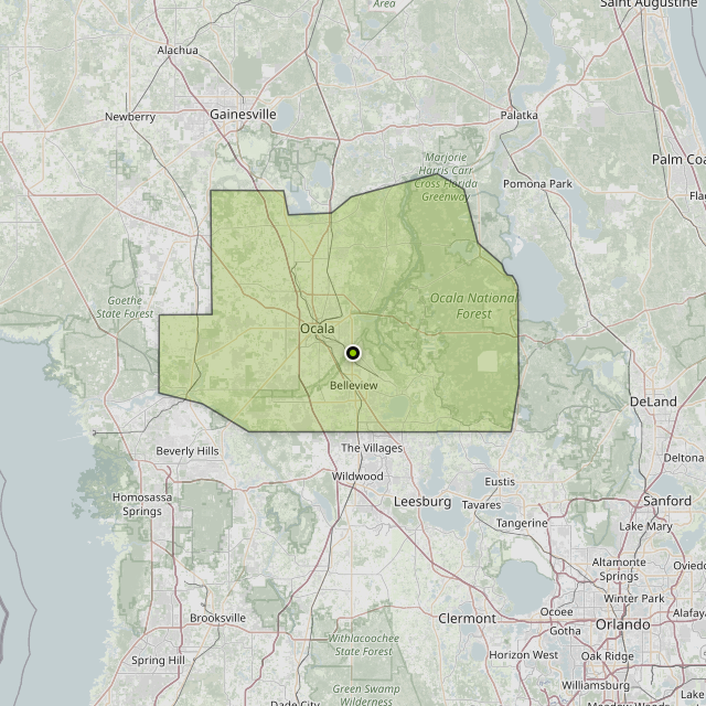 Map showing Marion County around Ocala, FL