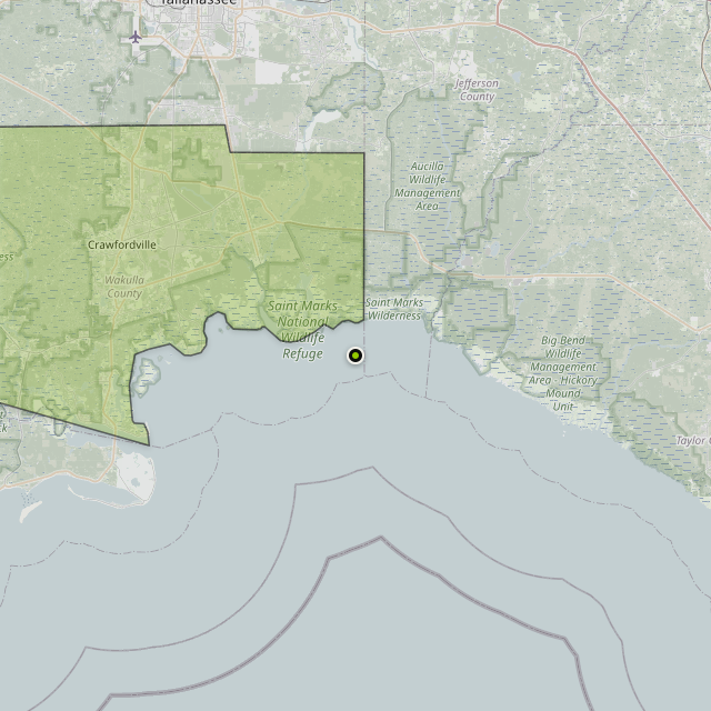 Map showing Wakulla County around Woodville, FL