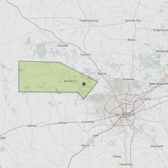 Map showing Bandera County around Lakehills, TX