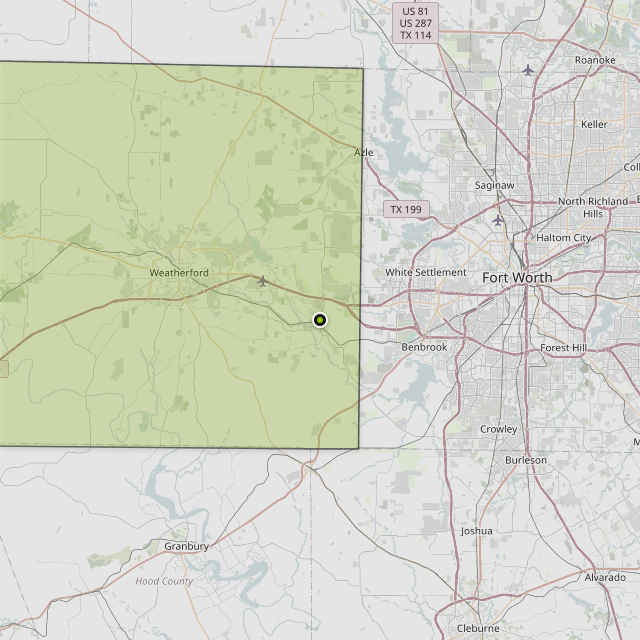 Map showing Parker County around Aledo, TX