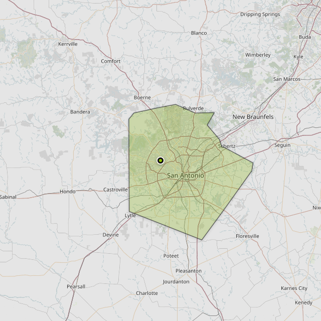 Map showing Bexar County around San Antonio, TX