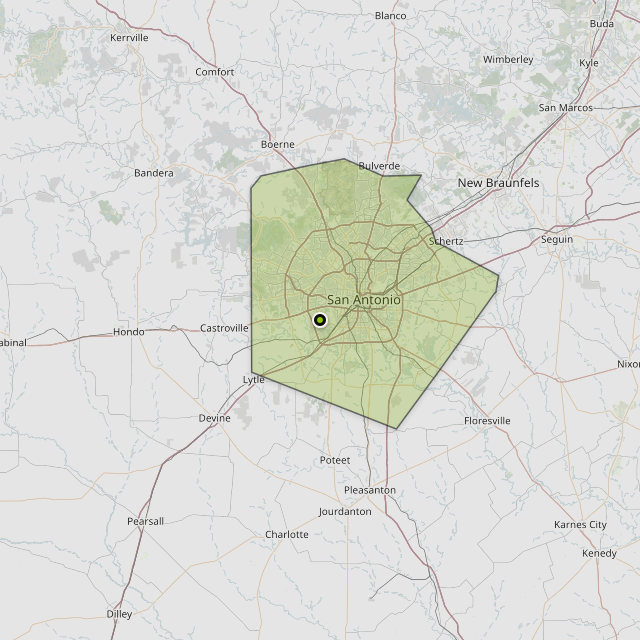 Map showing Bexar County around Lackland Air Force Base, TX
