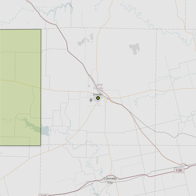 Map showing Borden County around Snyder, TX