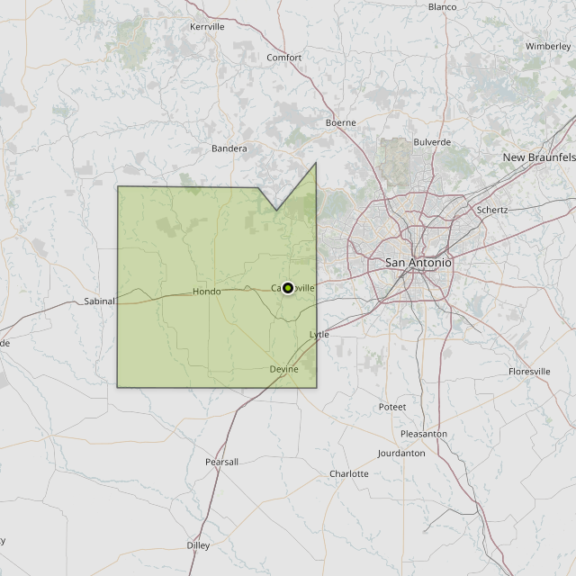 Map showing Medina County around Castroville, TX