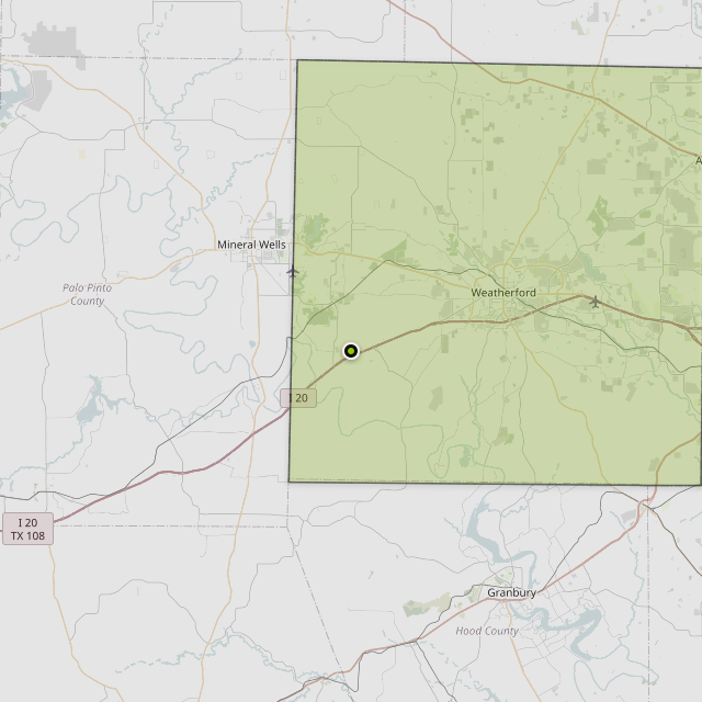 Map showing Parker County around Mineral Wells, TX