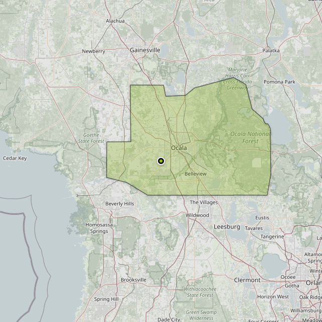Map showing Marion County around Ocala, FL
