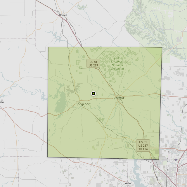 Map showing Wise County around Bridgeport, TX