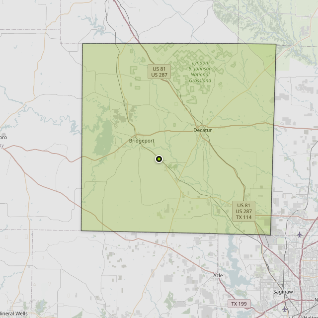 Map showing Wise County around Paradise, TX