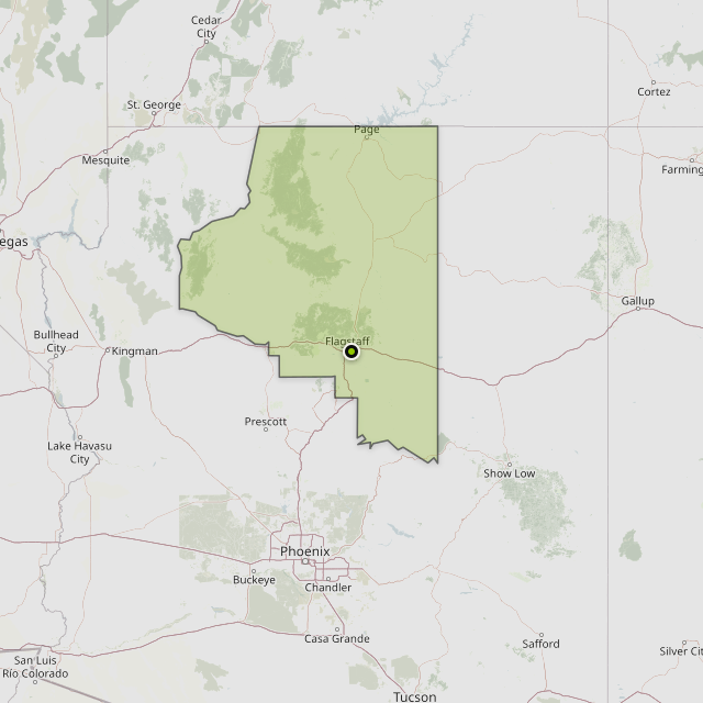 Map showing Coconino County around Flagstaff, AZ
