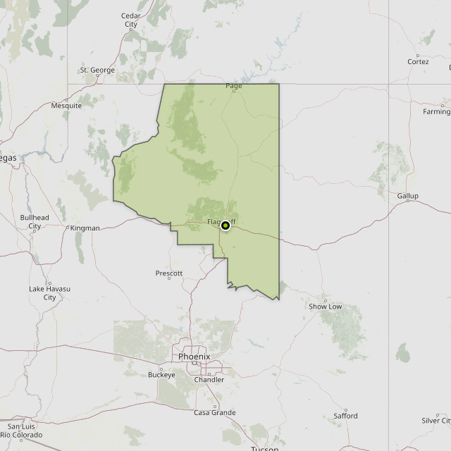 Map showing Coconino County around Flagstaff, AZ