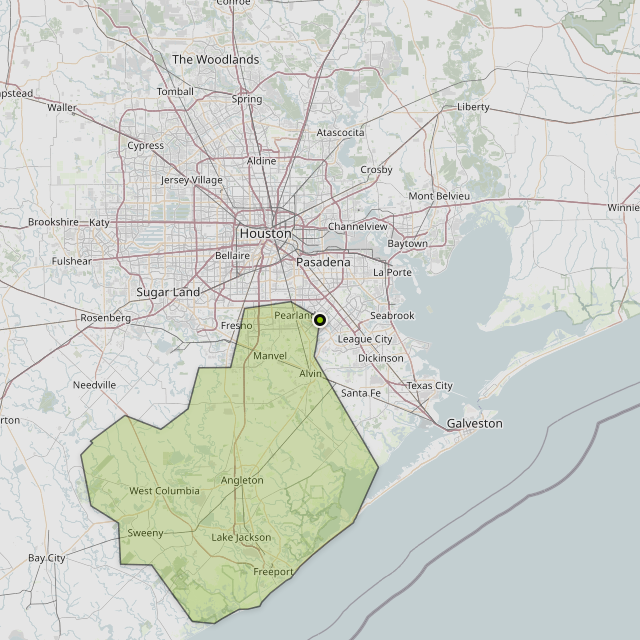 Map showing Brazoria County around Pearland, TX