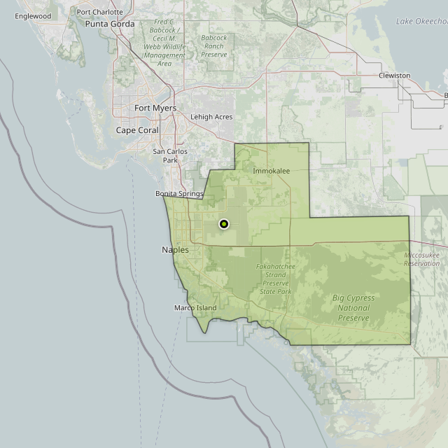 Map showing Collier County around Naples, FL