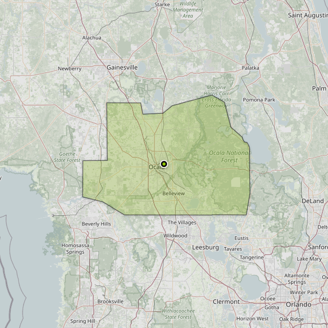 Map showing Marion County around Ocala, FL