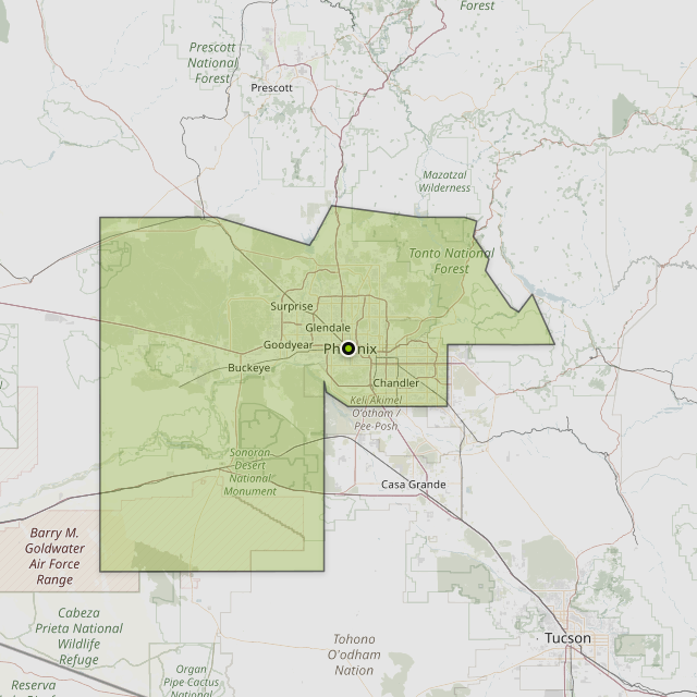 Map showing Maricopa County around Phoenix, AZ