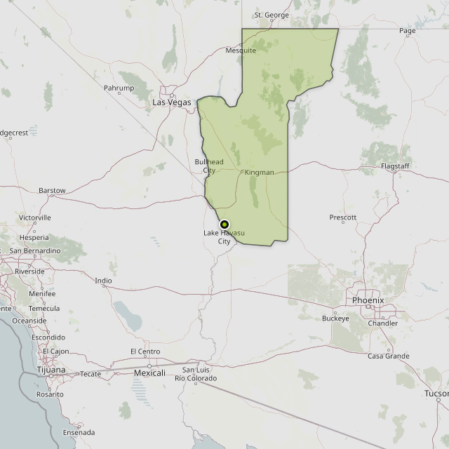 Map showing Mohave County around Lake Havasu City, AZ
