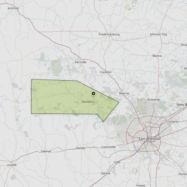 Map showing Bandera County around Bandera, TX