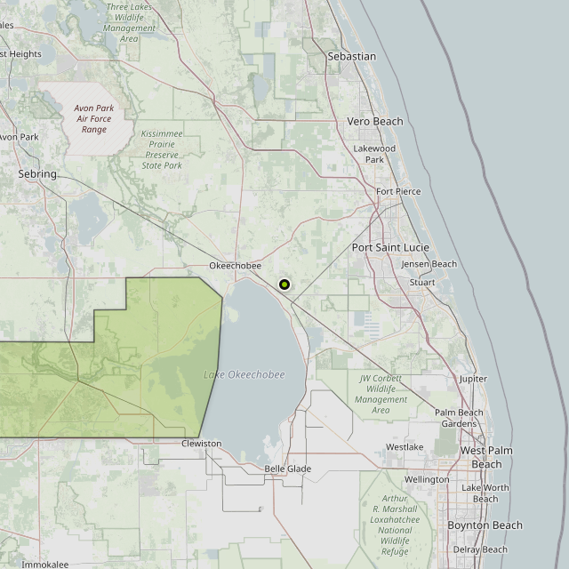 Map showing Glades County around Okeechobee, FL